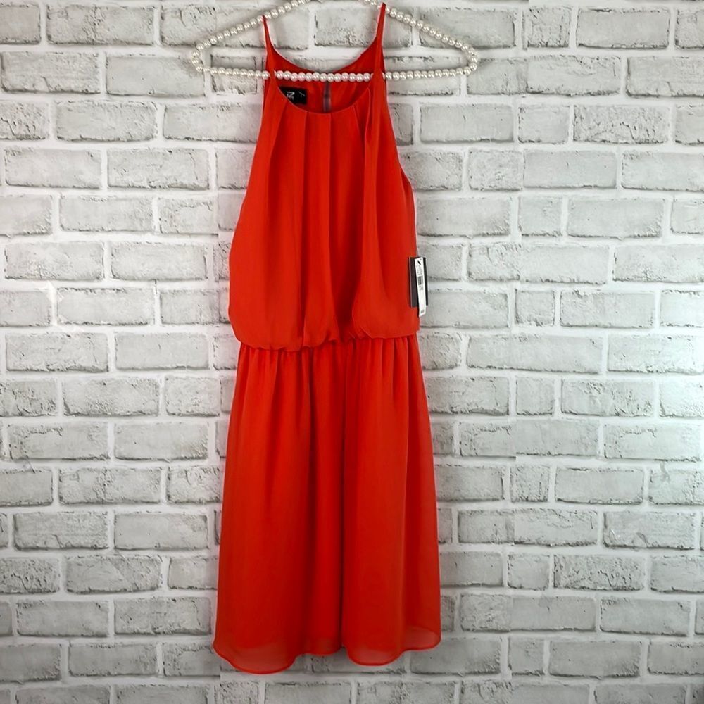 iz byer Juniors Small Tangerine Sheer Spaghetti Strap Halter Skater Mini…